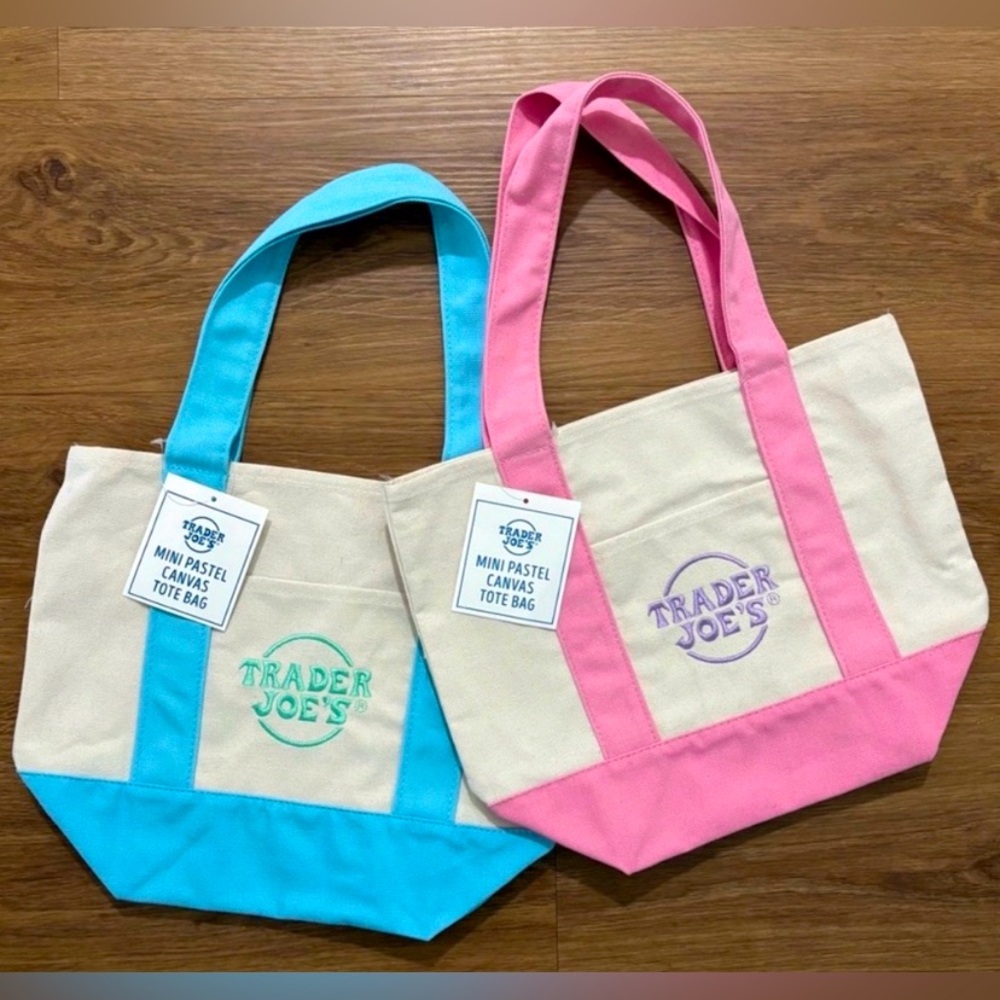Trader Joe’s Mini Tote Bags - Pastel Blue and Pink Set of Two